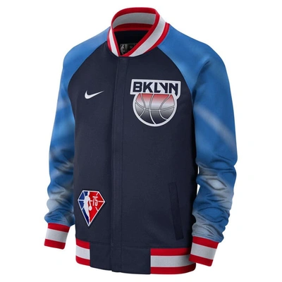 Shop Nike Navy/red Brooklyn Nets 2021/22 City Edition Therma Flex Showtime Full-zip Bomber Jacket