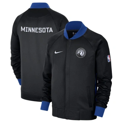 Shop Nike Black/royal Minnesota Timberwolves 2022/23 City Edition Showtime Thermaflex Full-zip Jacket