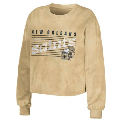 Shop Wear By Erin Andrews Gold New Orleans Saints Tie-dye Cropped Pullover Sweatshirt & Shorts Lounge Set
