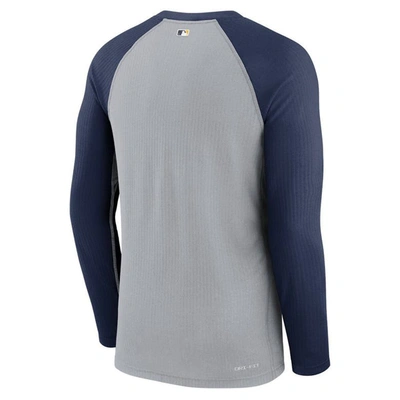 Shop Nike Gray/navy Milwaukee Brewers Game Authentic Collection Performance Raglan Long Sleeve T-shirt