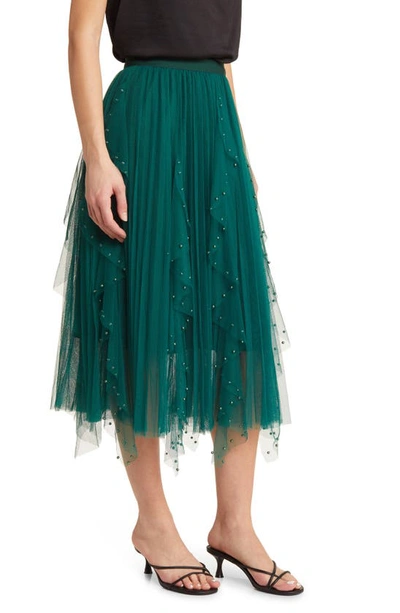 Nikki Lund Wendy Beaded Tulle Skirt In Green