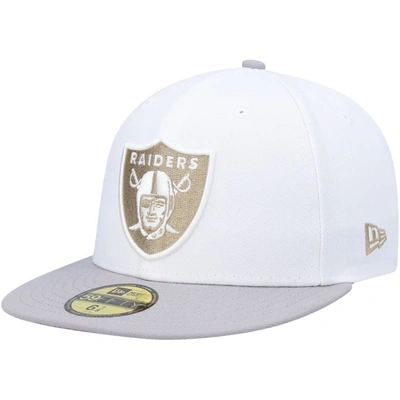 Shop New Era White/gray Las Vegas Raiders 50th Anniversary Gold Undervisor 59fifty Fitted Hat