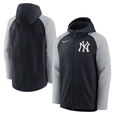 Shop Nike Navy/gray New York Yankees Authentic Collection Performance Raglan Full-zip Hoodie