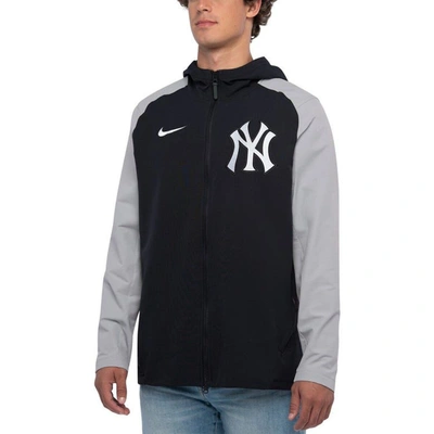 Shop Nike Navy/gray New York Yankees Authentic Collection Performance Raglan Full-zip Hoodie