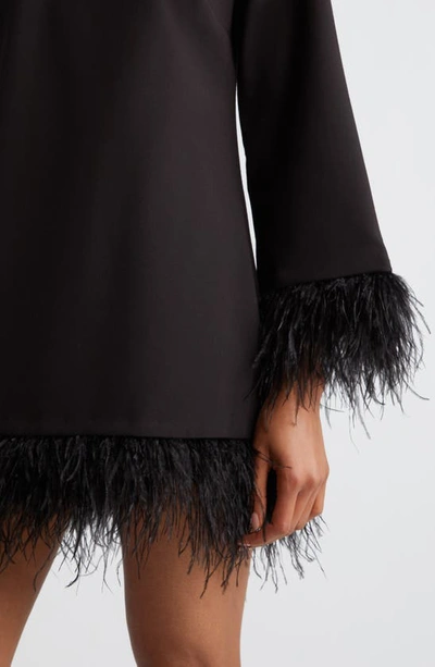 Shop Likely Marullo Feather Trim Long Sleeve Dress In Black