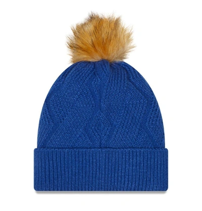 Shop New Era Royal Chicago Cubs Snowy Cuffed Knit Hat With Pom