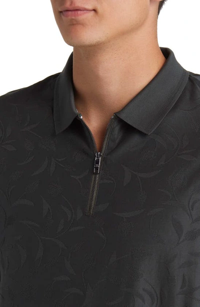 Shop Ted Baker Floral Jacquard Zip Polo In Dark Green