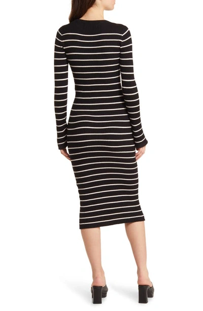 Shop Vero Moda Stripe Long Sleeve Rib Midi Sweater Dress In Black Stripes W Bir