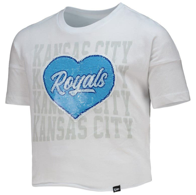 Shop New Era Girls Youth  White Kansas City Royals Flip Sequin Heart Crop Top