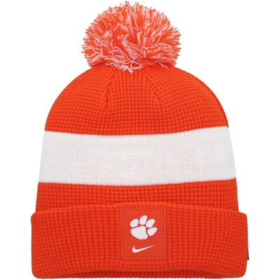 Shop Nike Orange Clemson Tigers Sideline Team Cuffed Knit Hat With Pom
