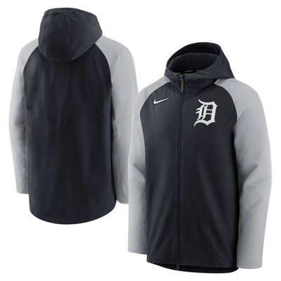 Shop Nike Navy/gray Detroit Tigers Authentic Collection Performance Raglan Full-zip Hoodie