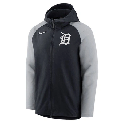 Shop Nike Navy/gray Detroit Tigers Authentic Collection Performance Raglan Full-zip Hoodie