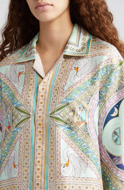 Shop Casablanca Print Cuban Collar Silk Button-up Shirt In Le Labyrinthe