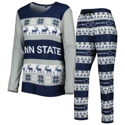 Shop Foco Navy Penn State Nittany Lions Ugly Long Sleeve T-shirt & Pajama Pants Sleep Set