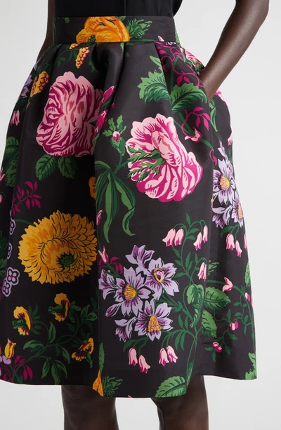 Shop Carolina Herrera Floral Print A-line Satin Skirt In Black Multi