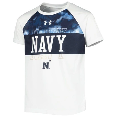 Shop Under Armour Youth  White Navy Midshipmen Gameday Print Raglan T-shirt