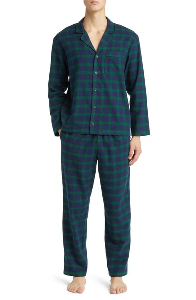 Shop Eberjey Plaid Cotton Flannel Pajamas In Windowpane Plaid True Navy