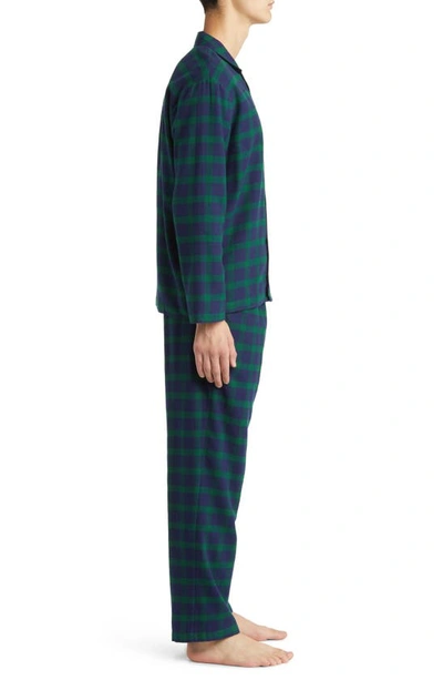 Shop Eberjey Plaid Cotton Flannel Pajamas In Windowpane Plaid True Navy