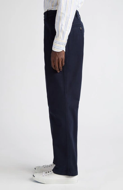 Shop Drake's Flat Front Peached Cotton Chino Pants In Dark Navy
