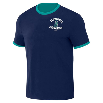 Shop Darius Rucker Collection By Fanatics Navy/aqua Seattle Mariners Two-way Ringer Reversible T-shirt