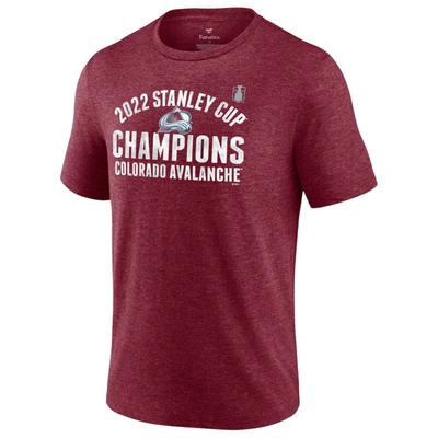 Shop Fanatics Branded Burgundy Colorado Avalanche 2022 Stanley Cup Champions Slap Shot Tri-blend T-shirt In Heather Maroon