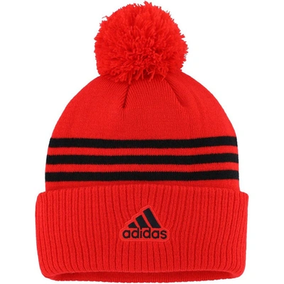 Shop Adidas Originals Adidas Red Ottawa Senators Locker Room Three Stripe Cuffed Knit Hat With Pom