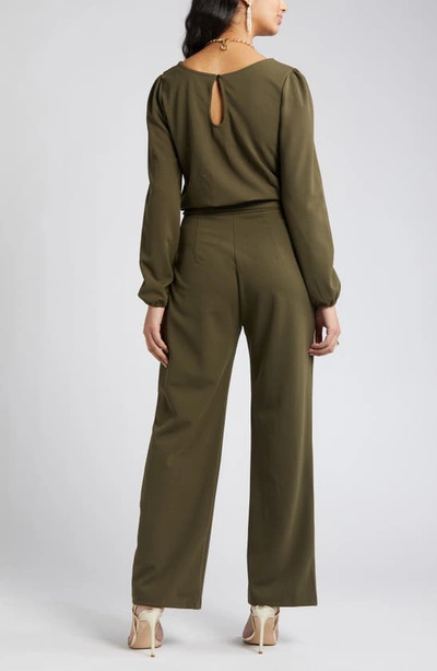 Shop Nikki Lund Joy Long Sleeve Tie Waist Jumpsuit In Olive