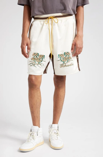 Shop Rhude Souvenir Satin Shorts In Ivory/ Brown