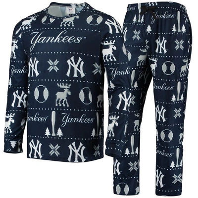Shop Foco Navy New York Yankees Ugly Pajama Sleep Set