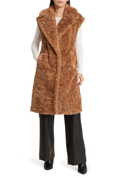 Shop Bcbgmaxazria Longline Faux Fur Vest In Toffee