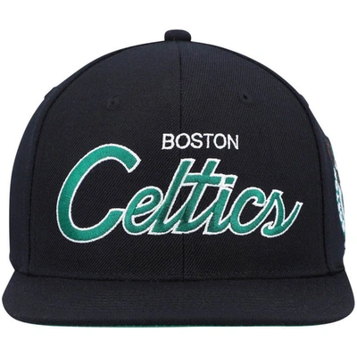 Shop Mitchell & Ness Black Boston Celtics Hardwood Classics Script 2.0 Snapback Hat