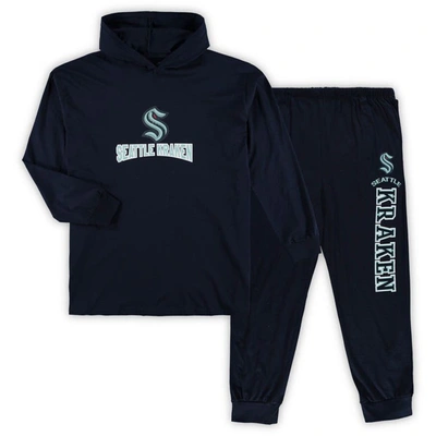 Shop Concepts Sport Deep Sea Blue Seattle Kraken Big & Tall Pullover Hoodie & Joggers Sleep Set In Navy