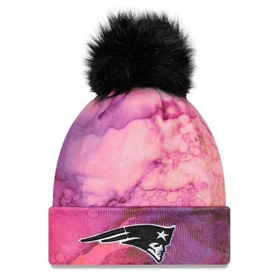 Shop New Era Pink/black New England Patriots 2022 Nfl Crucial Catch Pom Knit Hat