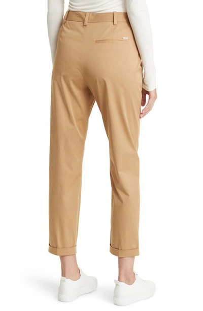 Shop Hugo Boss Tachinoa Stretch Cotton Ankle Pants In Iconic Camel