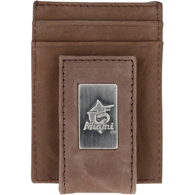 Shop Eagles Wings Miami Marlins Leather Front Pocket Wallet In Brown