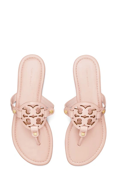 Tory Burch Miller Medallion Patent Leather Flat Thong Sandals In Sea Shell Pink