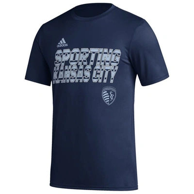 Shop Adidas Originals Adidas Navy Sporting Kansas City Team Jersey Hook Aeroready T-shirt
