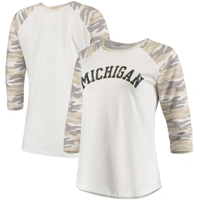 Shop Camp David White/camo Michigan Wolverines Boyfriend Baseball Raglan 3/4 Sleeve T-shirt