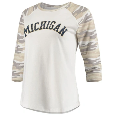 Shop Camp David White/camo Michigan Wolverines Boyfriend Baseball Raglan 3/4 Sleeve T-shirt