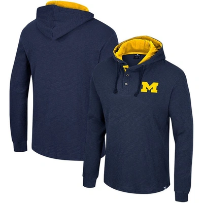 Shop Colosseum Navy Michigan Wolverines Affirmative Thermal Hoodie Long Sleeve T-shirt
