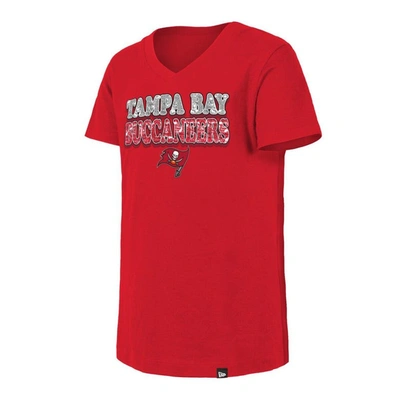 Shop New Era Girls Youth  Red Tampa Bay Buccaneers Reverse Sequin V-neck T-shirt