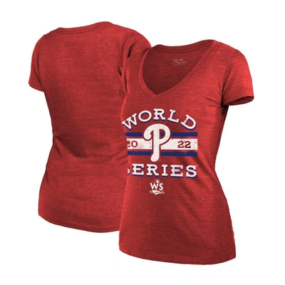 Shop Majestic Threads Red Philadelphia Phillies 2022 World Series Modest V-neck T-shirt
