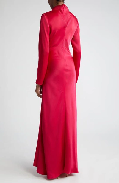 Shop Lapointe Long Sleeve Double Face Satin Gown In Cerise