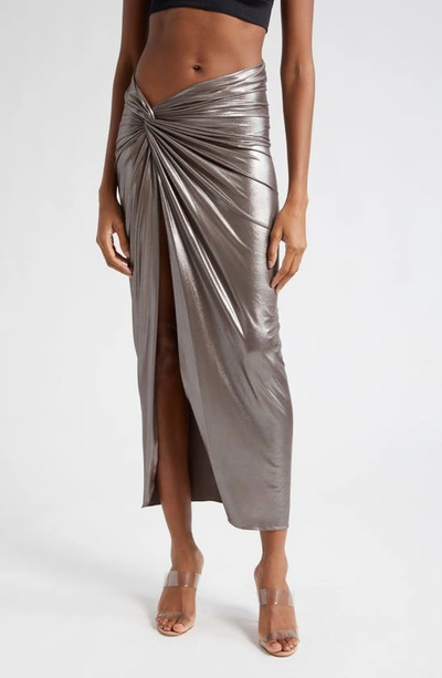 Shop Lapointe Metallic Twist Detail Cover-up Sarong In Steel