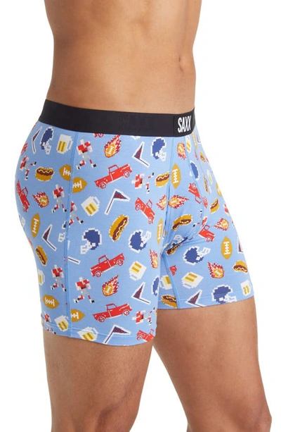 Shop Saxx Ultra Supersoft Relaxed Fit Performance Boxer Briefs In Football Gamer- Blue