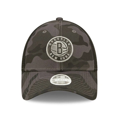 Shop New Era Charcoal Brooklyn Nets Camo Glam 9forty Trucker Snapback Hat