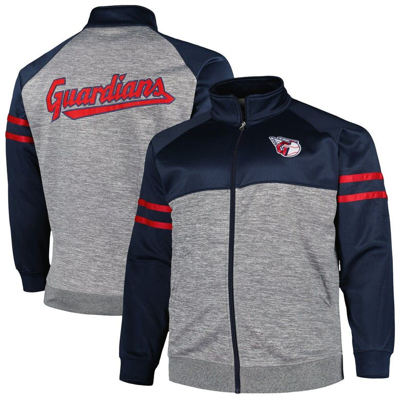 Shop Profile Navy/heather Gray Cleveland Guardians Big & Tall Raglan Full-zip Track Jacket