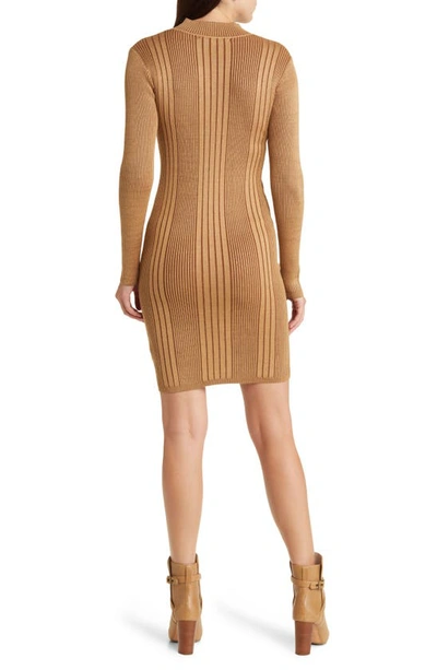 Shop French Connection Mari Rib Long Sleeve Sweater Dress In Tobacco Brown M
