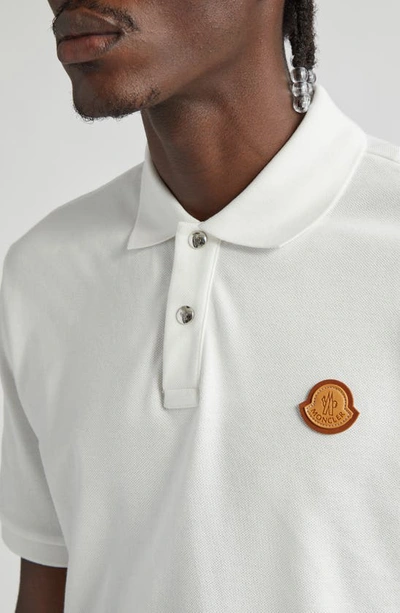 Shop Moncler Leather Logo Patch Cotton Piqué Polo In Bright White
