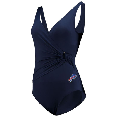 Shop Tommy Bahama Navy Buffalo Bills Pearl Clara Wrap One-piece Swimsuit In Blue